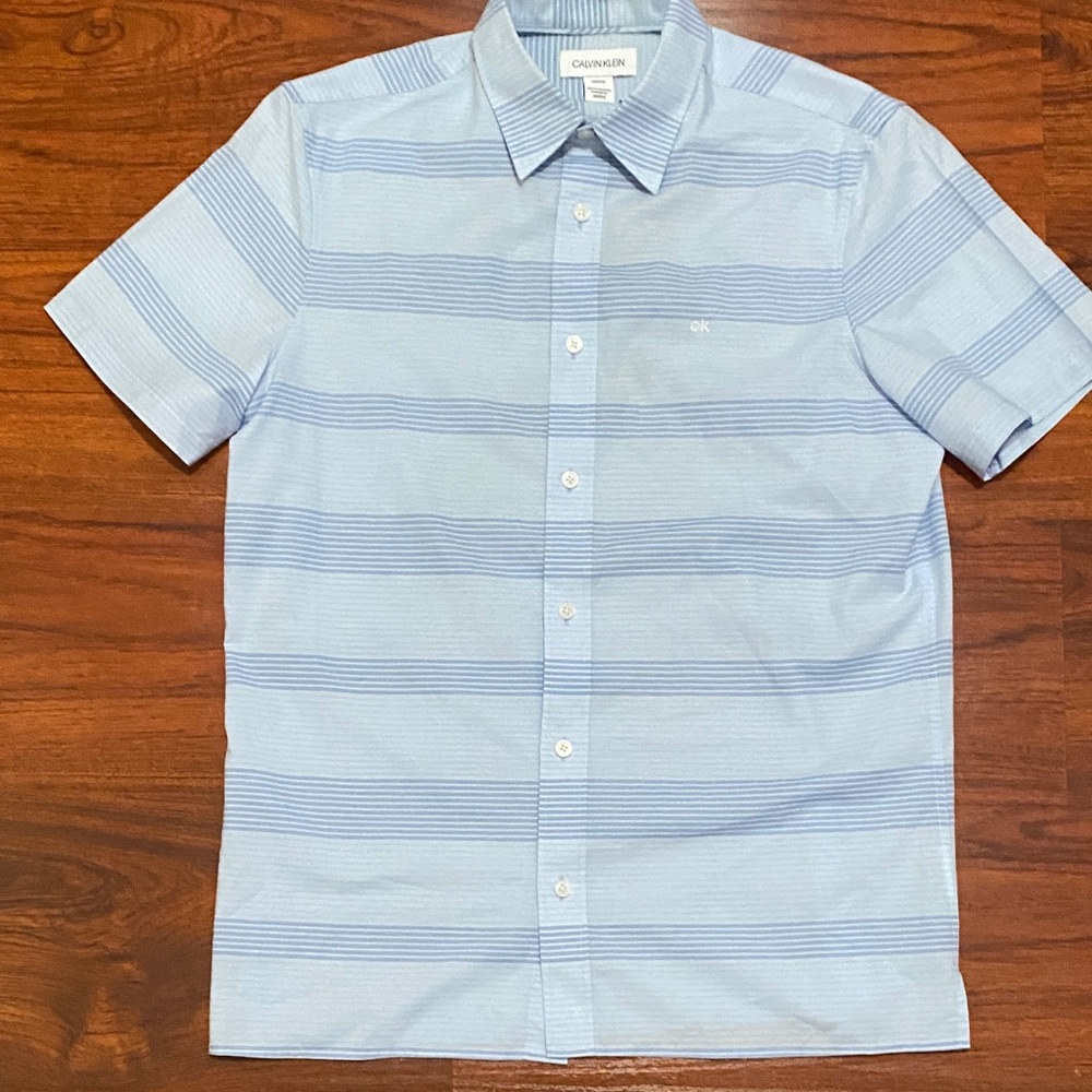 Calvin Klein Men's Light Blue Striped Button-Down Shirt